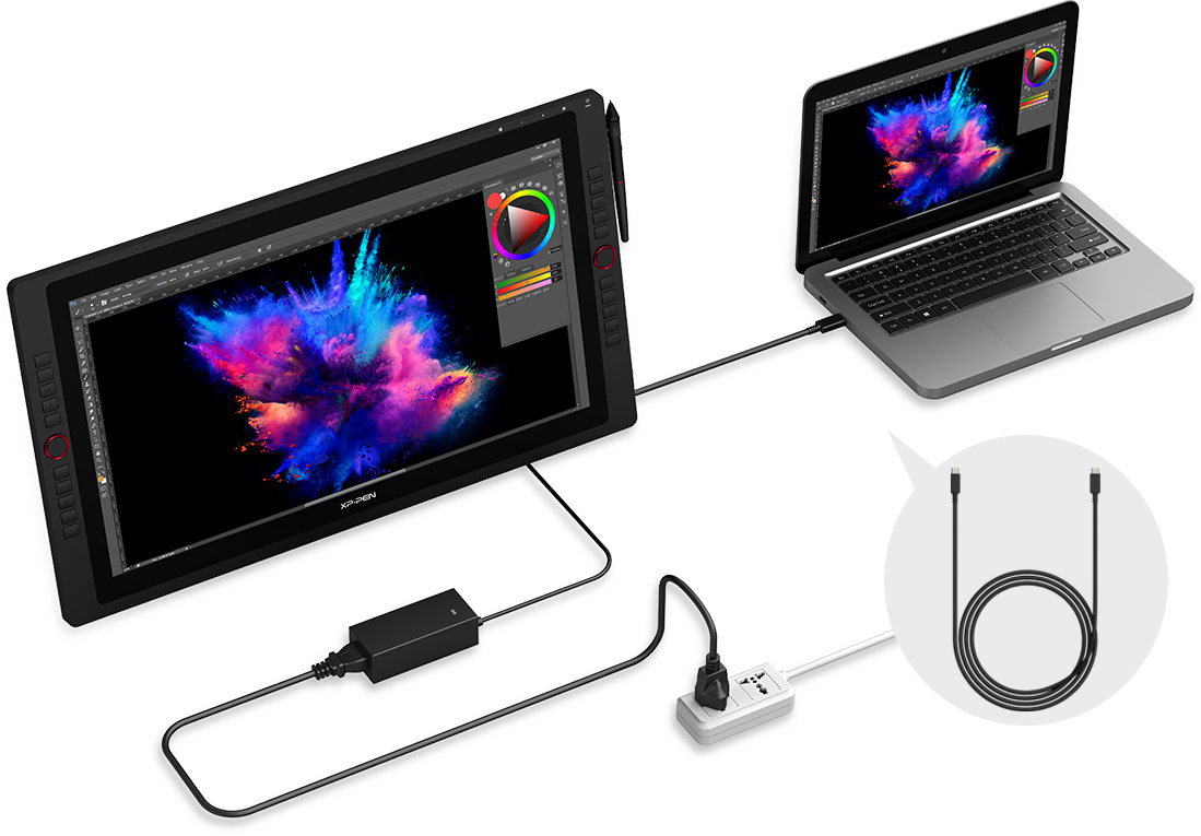 XP-Pen Artist 24 Pro планшет поддерживает подключение «USB-C — USB-C»